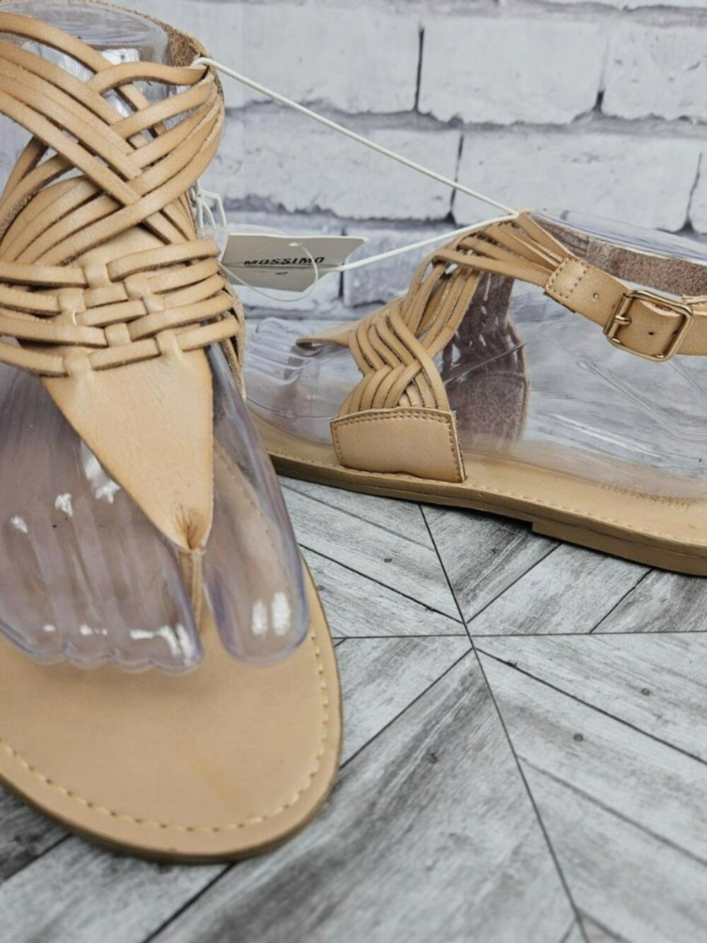 Mossimo Supply Co. Johanna Tan Beige Leather Sandals Womens 8.5 Nude Flats New